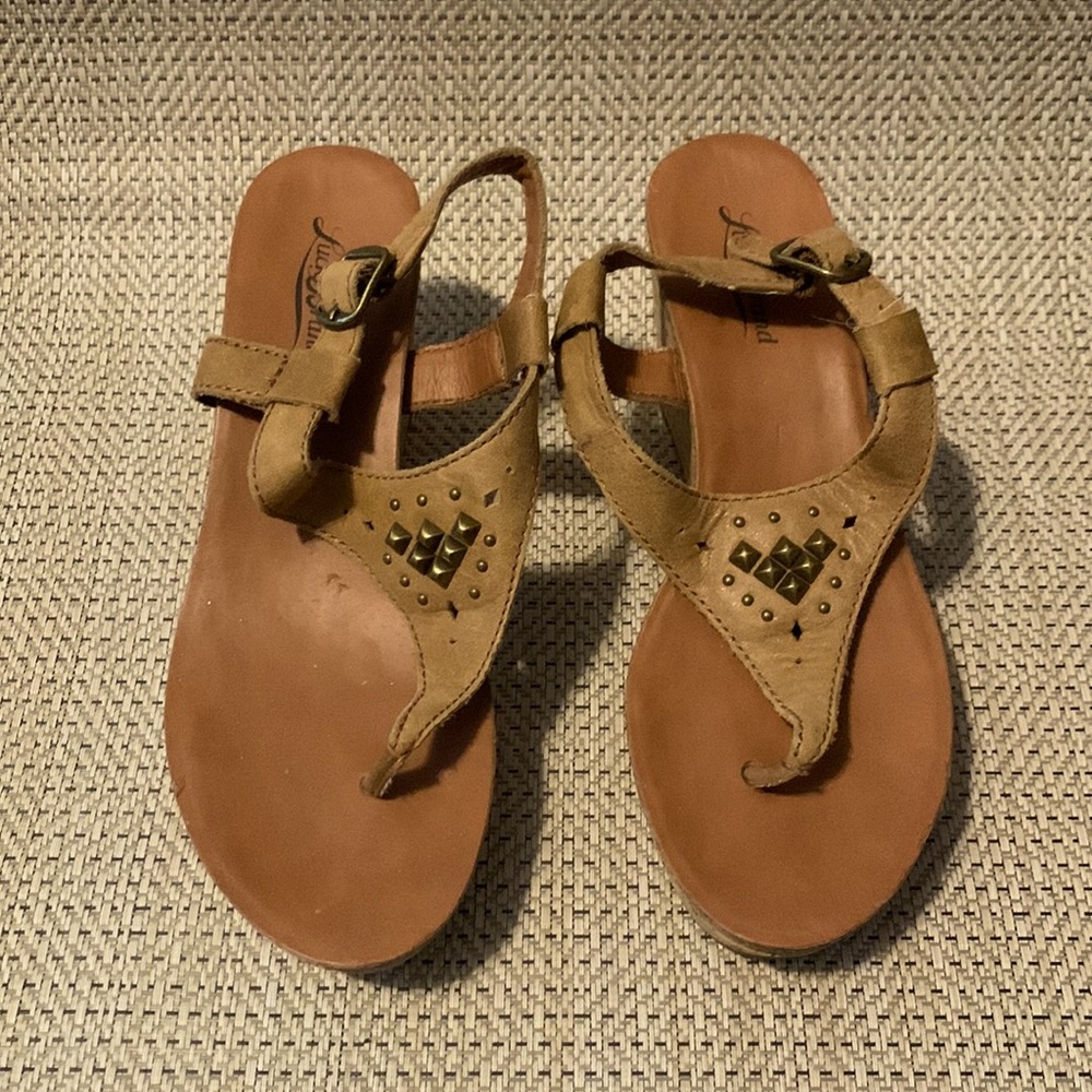 Lucky Brand brown leather sandals, size 7 1/2